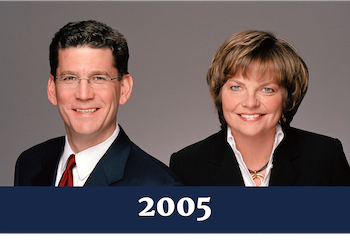 Doug Maynard and Celeste Harris, shown here posing in 2005, formed Maynard and Harris Attorneys at Law in 2001.