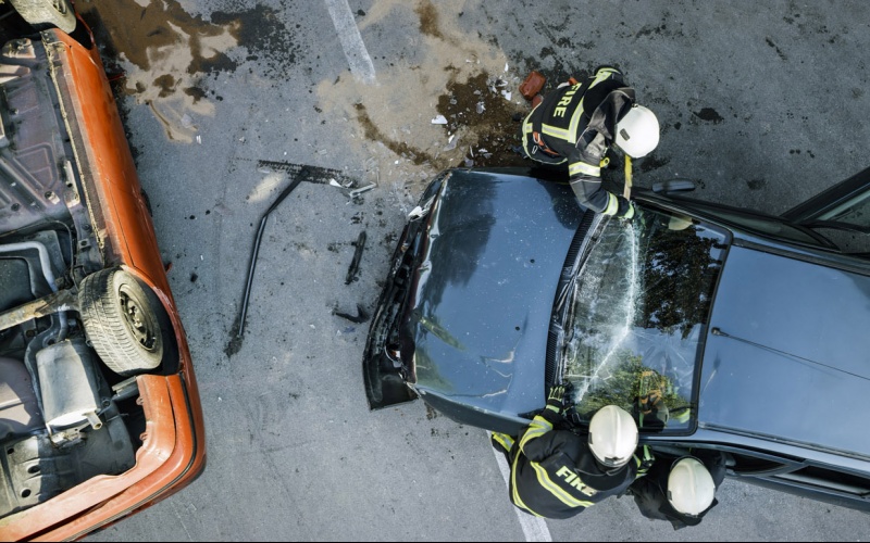 Aerial view of a type of auto accident that requires an auto accident lawyer to ensure fair compensation.