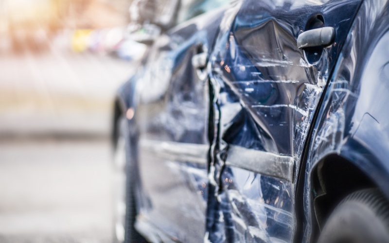 The damaged car from an auto accident in which the defendant was awarded a $250,000 settlement for car accident injury.