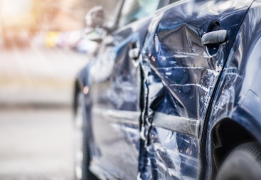 The damaged car from an auto accident in which the defendant was awarded a $250,000 settlement for car accident injury.